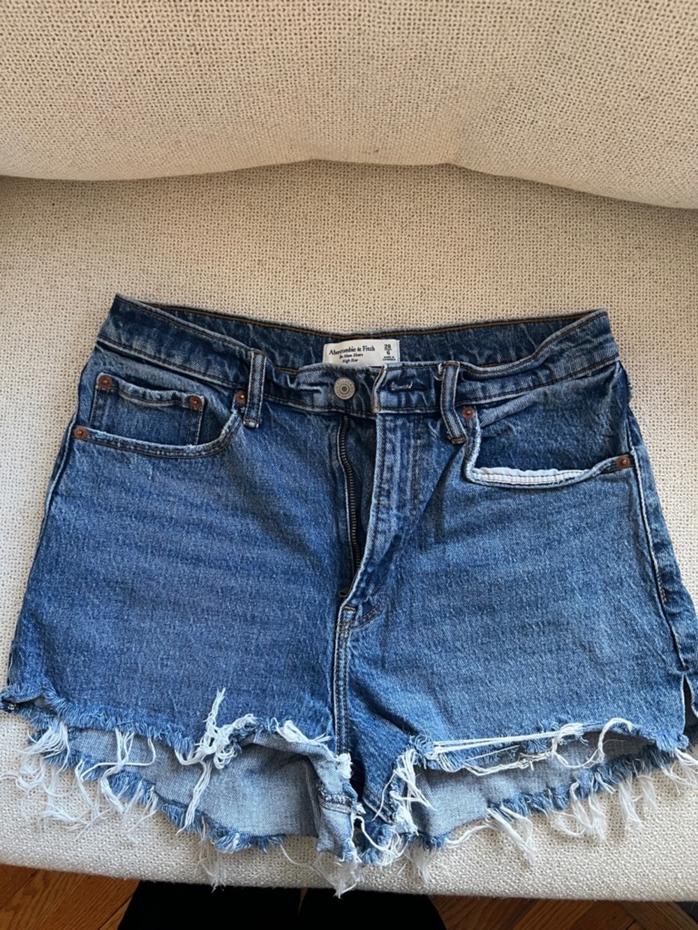 Abercrombie & Fitch The Mom Short High Rise Curve Love Distressed Denim Shorts